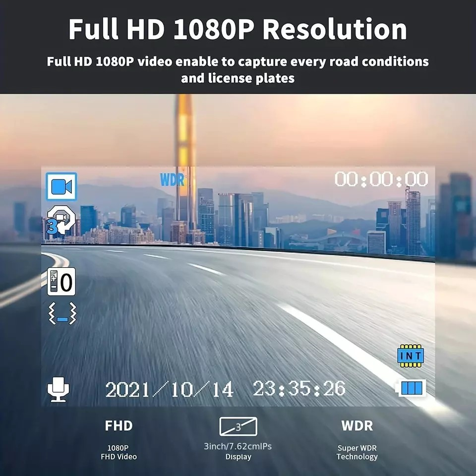 Car Dash Dual Camera | 1080P WIFI | WiFi-APP Control | HD resolution Video Recorder Front Rear | Inside Night Vision | Ride Share Driver Needs |