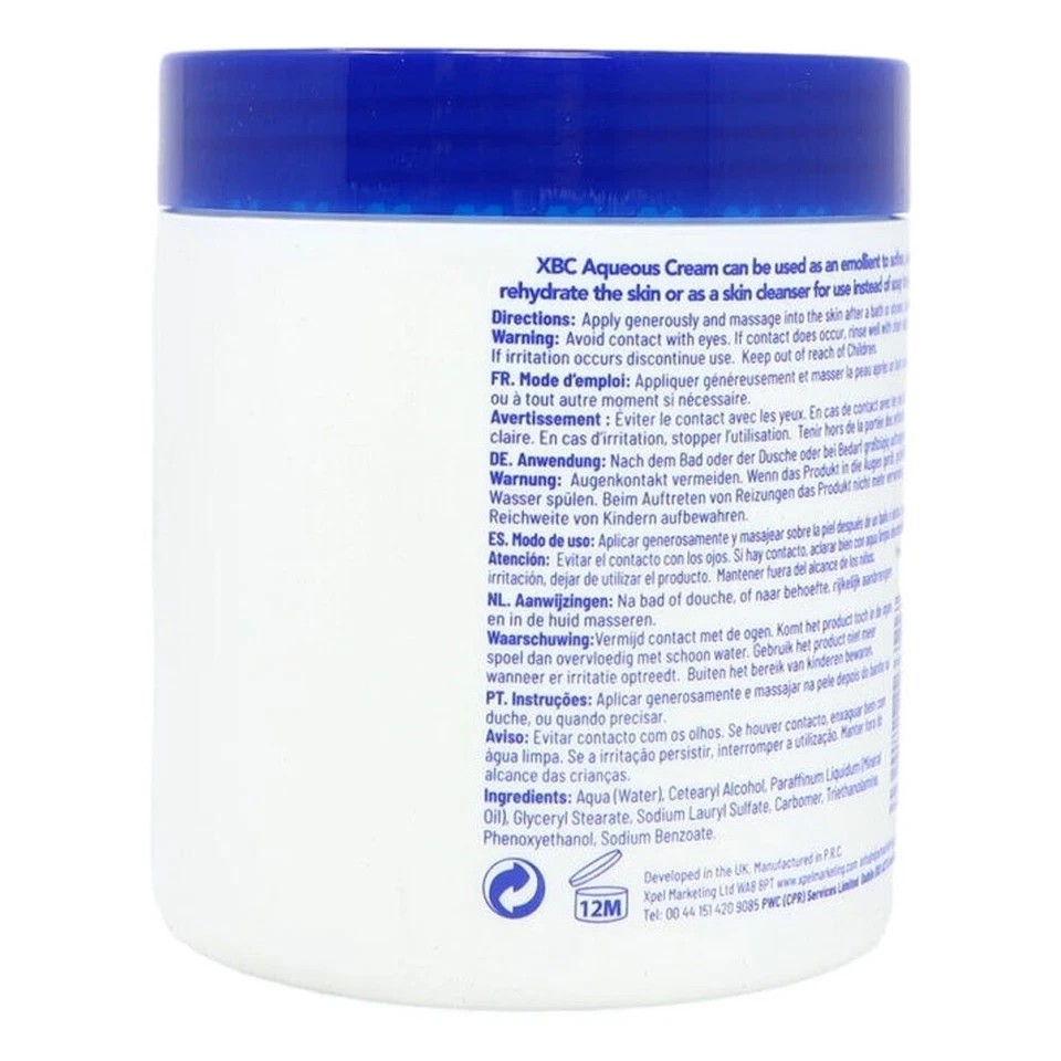 XBC Aquenous Cream | Moisturising Lotion For Dry Skin | 12 Pk x 500ml ea | Fragrance Free