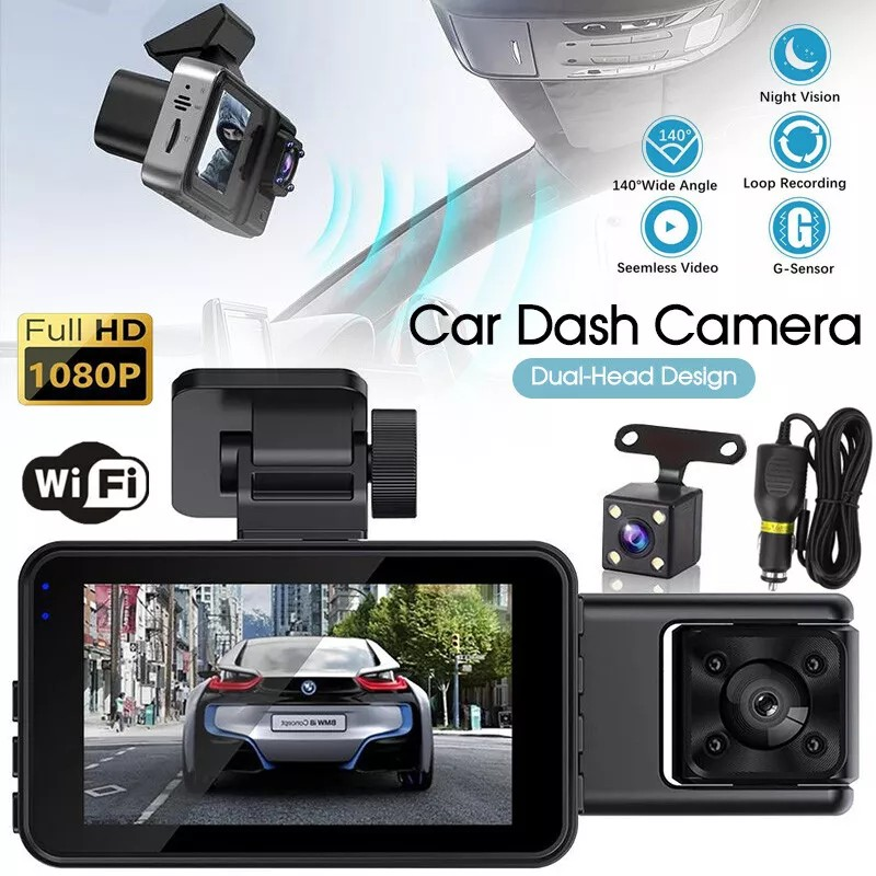 Car Dash Dual Camera | 1080P WIFI | WiFi-APP Control | HD resolution Video Recorder Front Rear | Inside Night Vision | Ride Share Driver Needs |