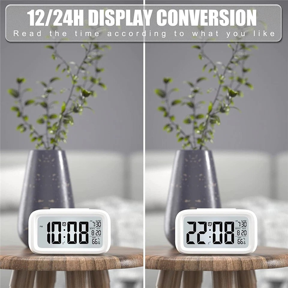 Digital Bedside LED Snooze Alarm Clock Time Temperature Day/Night Desktop Decor