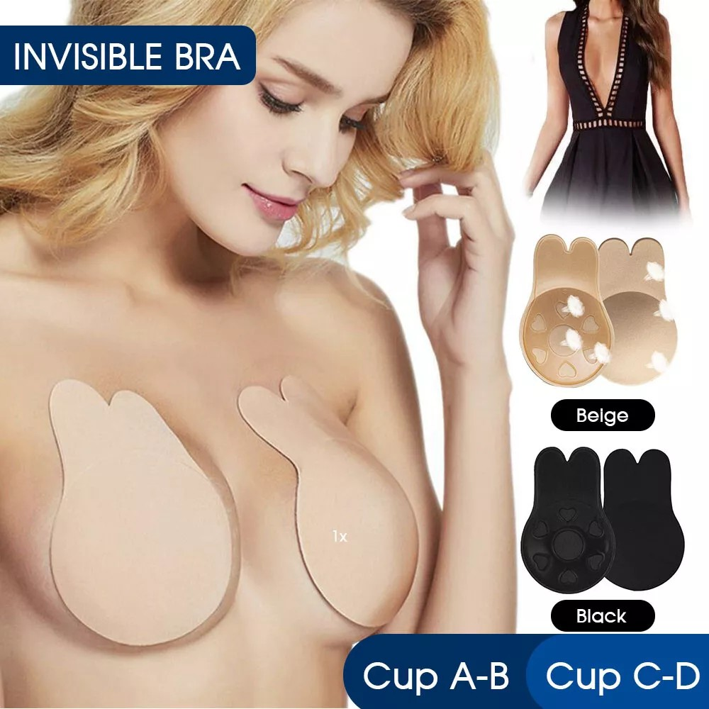 Invisible Silicone Bra | Rabbit Strapless Self-Adhesive | Lift Up Nipple Cover | Beige 9.5cm for A and B Cups