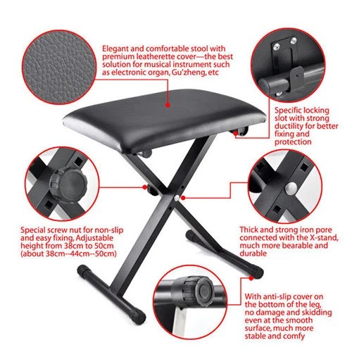 Portable Piano Stool Adjustable 3 Way Folding Keyboard Seat Bench Piano Chair AU