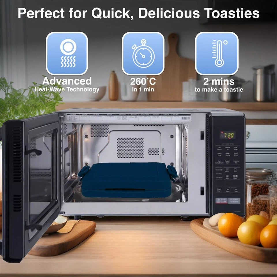 Heatwave Technology Microwave Toasties Maker | Non-Stick | Dishwasher Safe | Blue