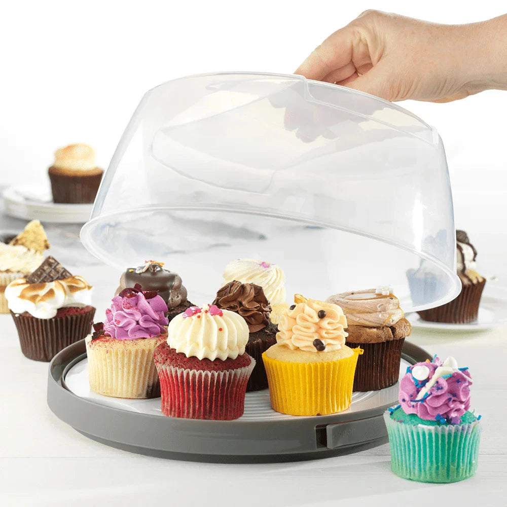 Portable Cake Cupcake Carrier | Birthday Work Business School Cake Dessert Carry Case | 29cm Domed Lid food Container Storage Box