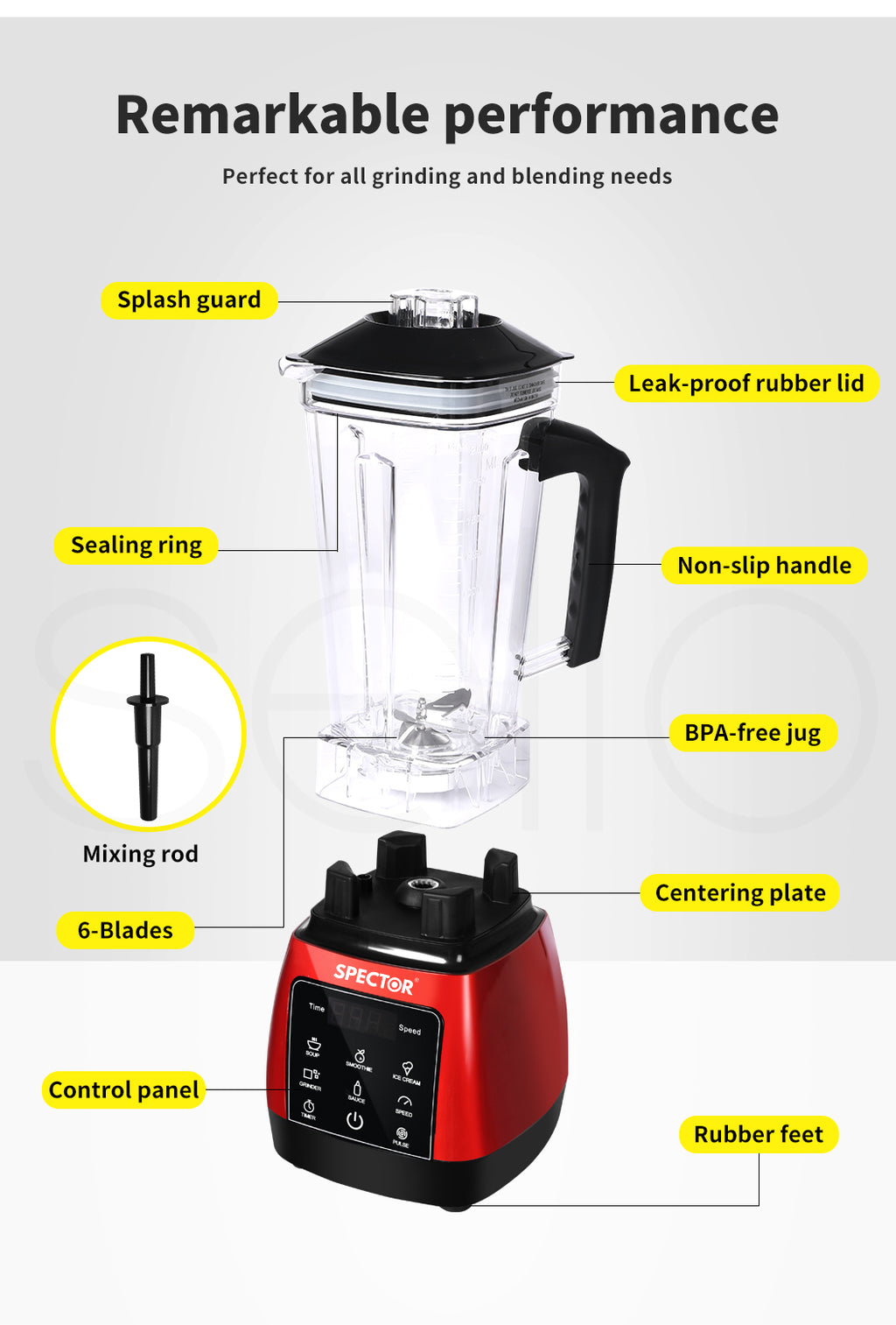 2L Commercial Blender Ice Nut Crusher Mixer Food Processor Juicer Smoothie, Fruit Vegetable Blending