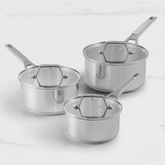 3 Piece Wolstead Stainless Steel Saucepan Set | Sauce Stock Stew Curry Pasta Pot Pan