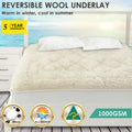 Queen Fully Fitted Reversible Wool Underlay - Australian Made Woollen Wollen Underblanket Topper Bedding 550 GSM