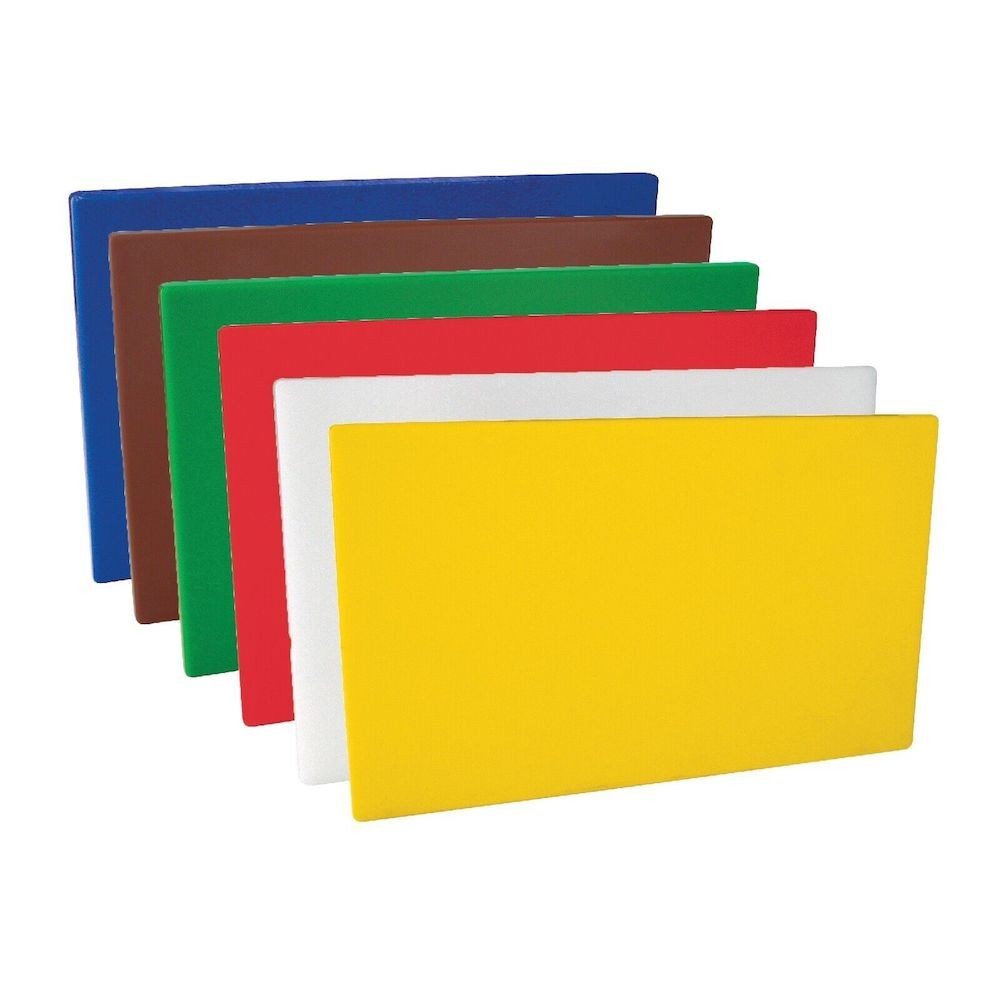 6x Colour Coded Chopping Cutting Board Set 250x400x13mm HACCP White (Dairy) Red (Raw) Green (Salad) Blue (Raw Fish)