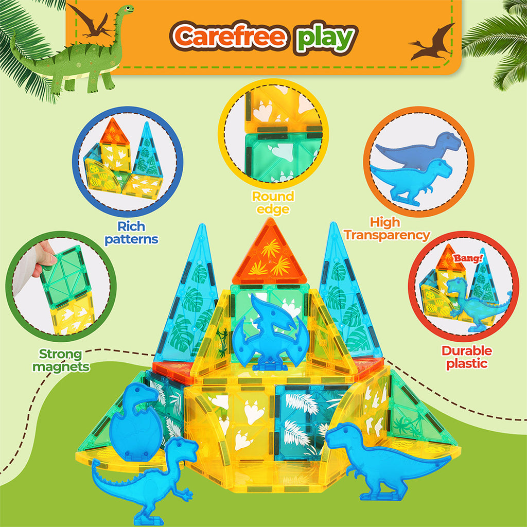 100 Pieces Magnetic Tiles Starter Kit Kids Dinosaur Playing Building Blocks Preschool STEM Learning