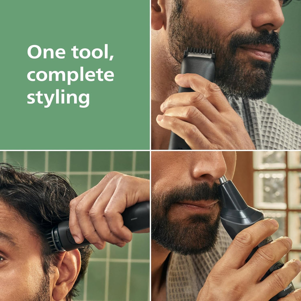 Philips Mens Cordless Head and Beard Trimmer All-In-One Shaver Head Clipper Haircutting Set, 7 Attachments