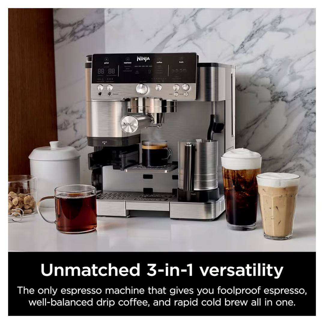 Ninja Premium Coffee Machine | 3-in-1 Brew Espresso Filter and Cold Brew Coffee Maker Machine | Milk Frother - Steams and Froths