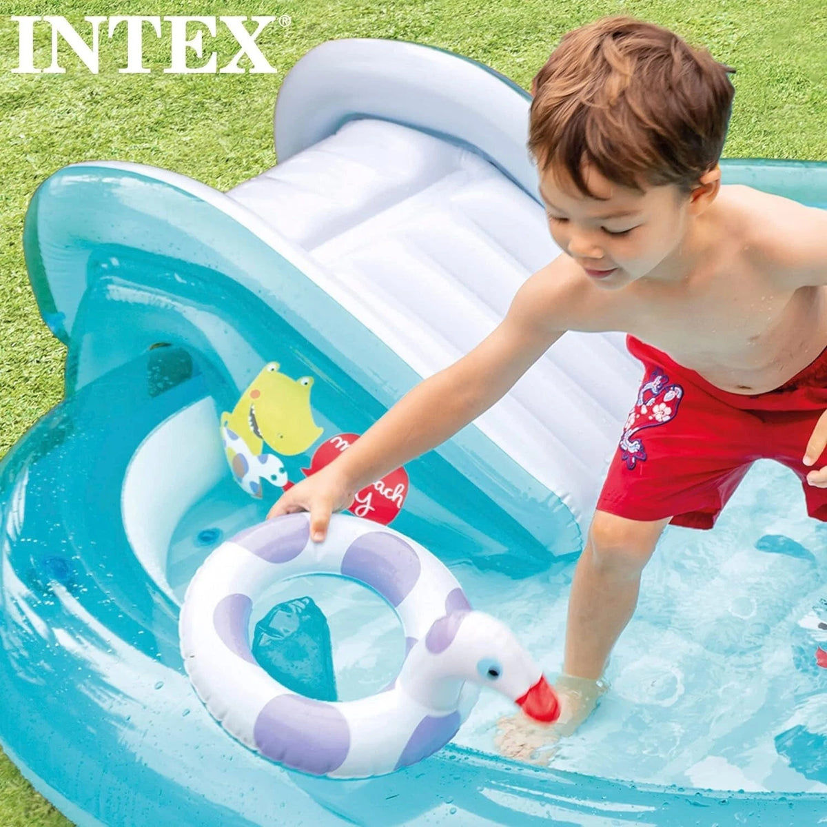 Intex Inflatable Kiddie Pool | Above-Ground Swimming Pool Slide Sprayer Kids Water Fun Outdoor