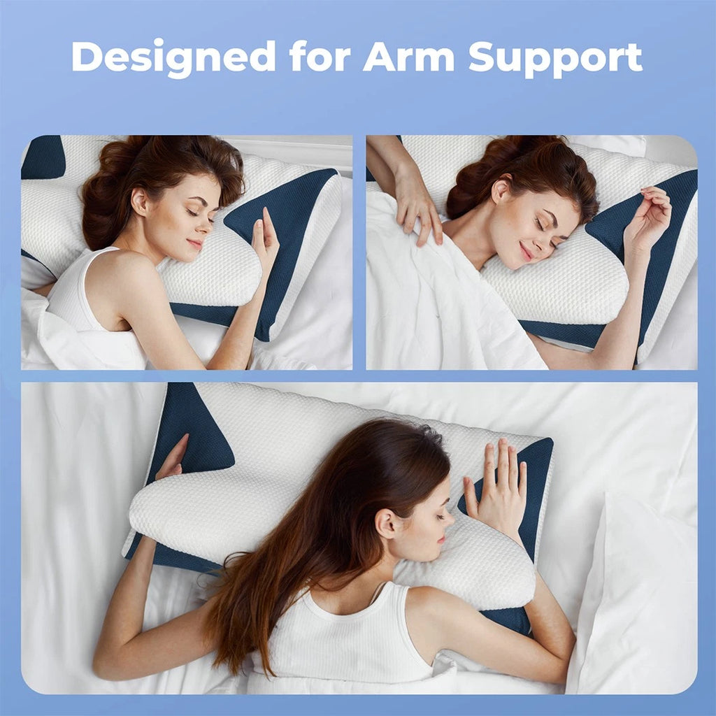 Premium Ergonomic Neck Pillow Back Side Stomach Sleeper Memory Foam - Machine Washable Cover