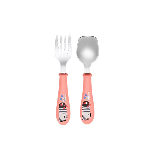 Cuitisan Stainless Steel Toddler Cutlery Set | Infant Kids Spoon and Fork Set 2pc Pink| BPA Free