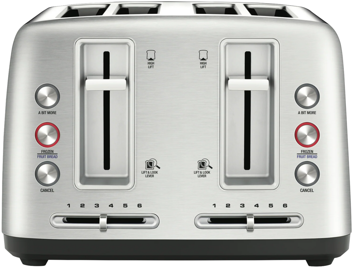 Breville 4 Slice Wide Toaster Bread Toasting 6 Browning Controls - 'Lift and Look' Function, Frozen - Stainless Steel