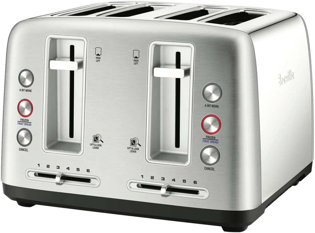 Breville 4 Slice Wide Toaster Bread Toasting 6 Browning Controls - 'Lift and Look' Function, Frozen - Stainless Steel
