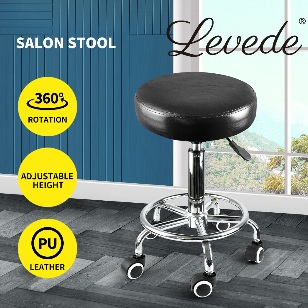 Black Round Stool Swivel Portable Barber School Hairdresser Office Chair Footrest Bar Seat