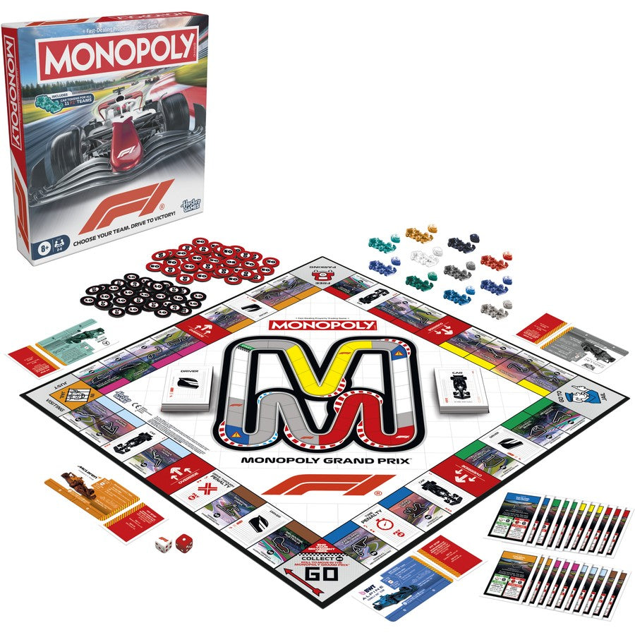 Monopoly Grand Prix F1 Boardgame, Family Board Games Racing Championship Challenge, with Car and Helmet Tokens