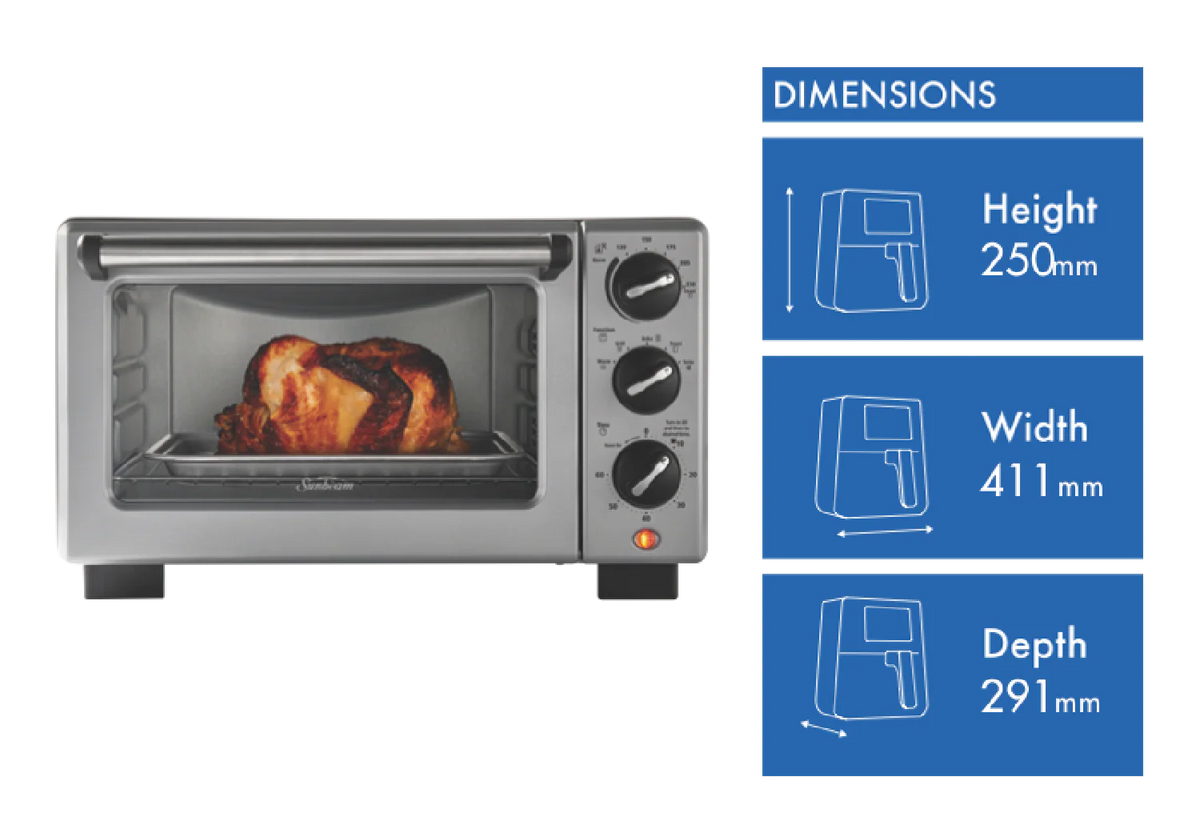 Sunbeam 18L Bake & Grill Convection Oven, Electric Toaster Benchtop Appliance Pizza Chicken Cooker