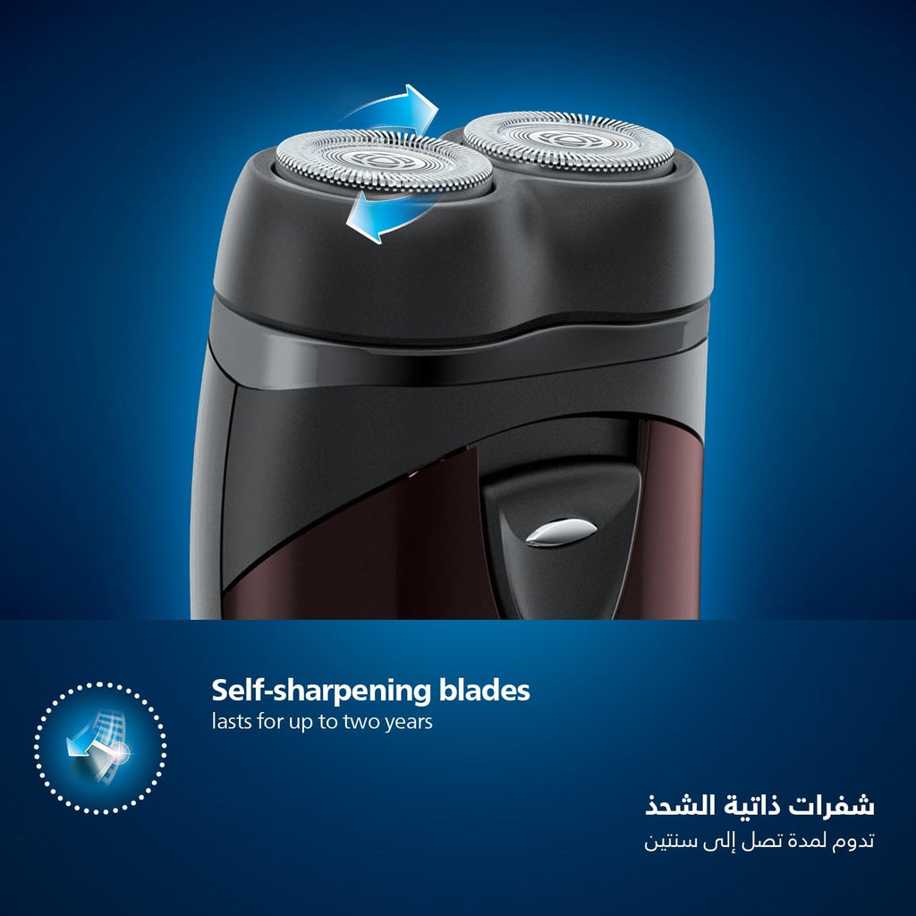 Philips Compact Cordless Travel Shaver, Battery Powered Electric Foil Shaver, Facial Hair Trimmer