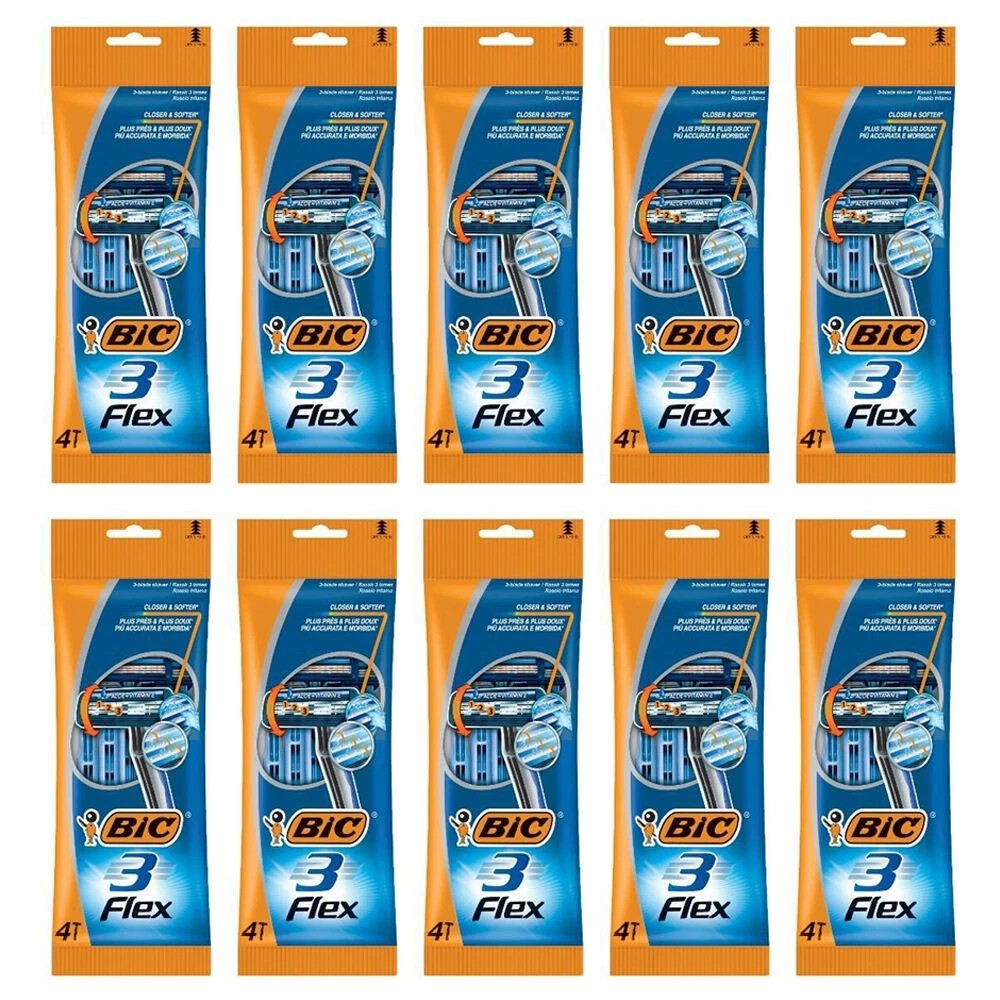 BIC 3-Flex Men's Disposable Shaving Razor | Closer & Softer Triple-Blade | 40 Sticks