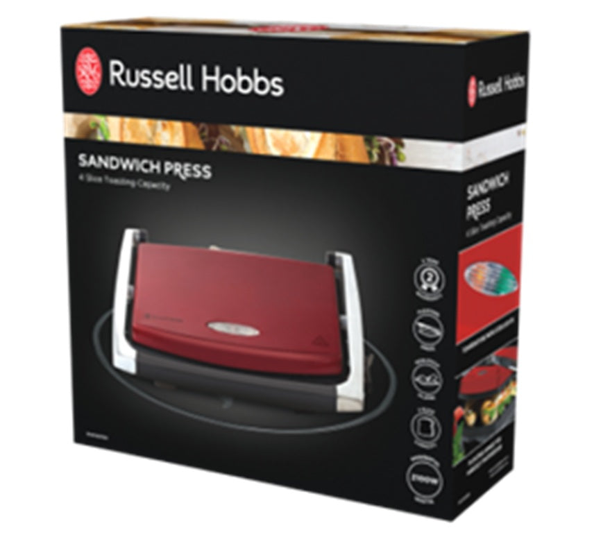 Russell Hobbs Electric Sandwich Cafe Press | 4 Slice Stainless Non-Stick Grill Maker 2100W Toast