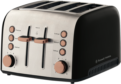 Russell Hobbs 4 Slice Toaster | Kitchen Bread Toasting Browning Machine | Wide Slots Defrost