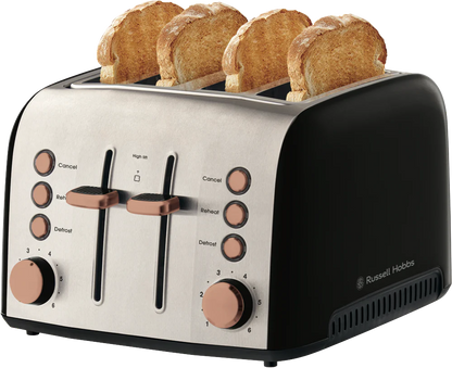 Russell Hobbs 4 Slice Toaster | Kitchen Bread Toasting Browning Machine | Wide Slots Defrost