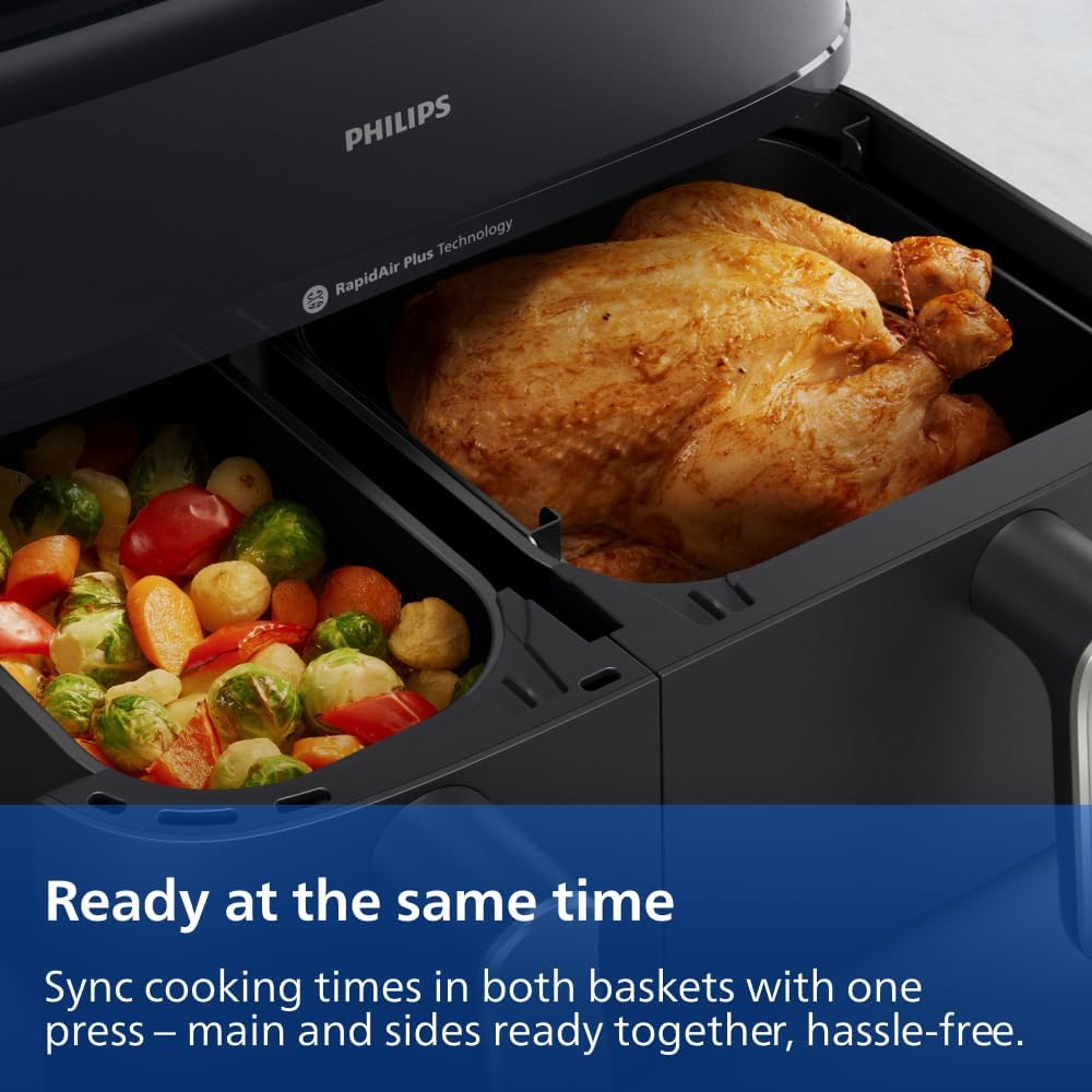 Philips Dual Basket Airfryer Double Air Cooker 6L+3L Healthy Steamer Air Fryer Frying XXL - Crispy Tender Steamed - Home Kitchen Appliance Cooker