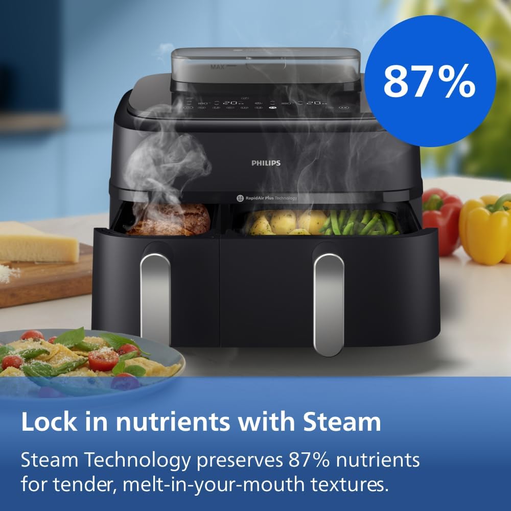 Philips Dual Basket Airfryer Double Air Cooker 6L+3L Healthy Steamer Air Fryer Frying XXL - Crispy Tender Steamed - Home Kitchen Appliance Cooker