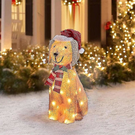 2d Christmas Dog With Led Lights | Yard Decoration With Acrylic Garden Stake | Durable and waterproof