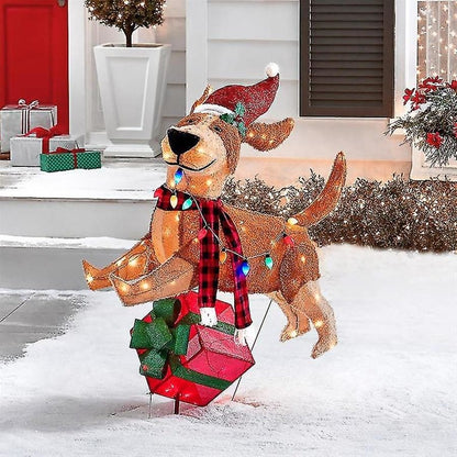 2d Christmas Dog With Led Lights | Yard Decoration With Acrylic Garden Stake | Durable and waterproof