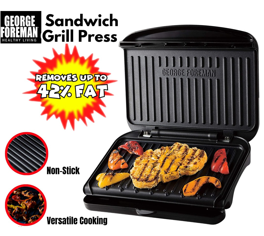 George Foreman Electric Contact Grill | Kitchen Benchtop Sandwich Panini Press Maker | Home Office Cafe Toaster Toastie Appliance