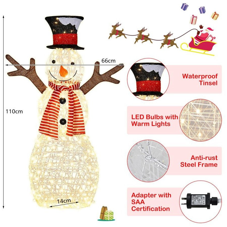 Costway 1.1M Pre-lit 3D Snowman | Christmas Decoration | Outdoor LED Xmas Lights | Party Garden Yard Home Xmas Decor