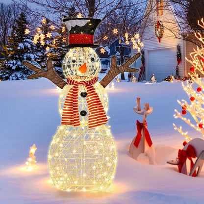Costway 1.1M Pre-lit 3D Snowman | Christmas Decoration | Outdoor LED Xmas Lights | Party Garden Yard Home Xmas Decor