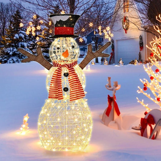 Costway 1.1M Pre-lit 3D Snowman | Christmas Decoration | Outdoor LED Xmas Lights | Party Garden Yard Home Xmas Decor