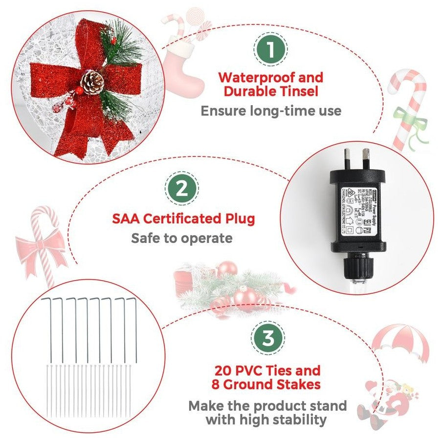 Pre-lit Christmas Decoration | Reindeer Sleigh | 215 LED Lights | Xmas Garden Party | Home Decor Gift | Anti-rusty steel and waterproof tinsel