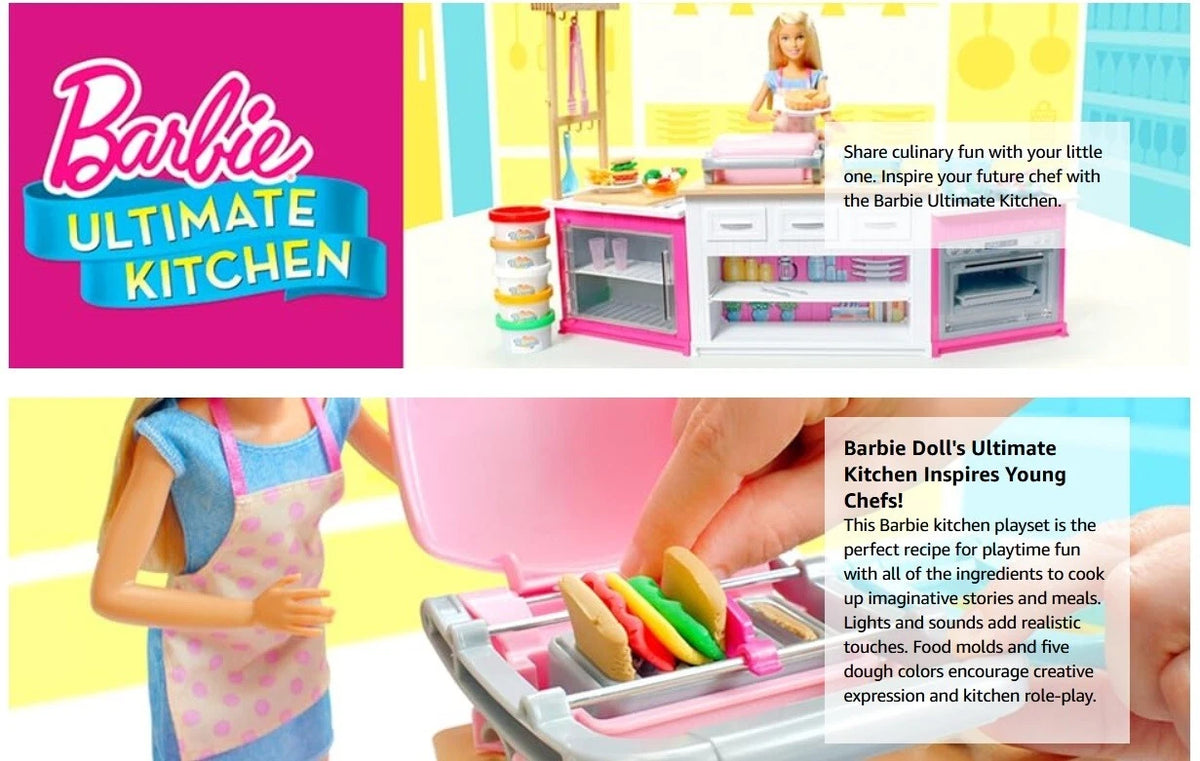 Barbie Kitchen Playset with Doll Pretend Restaurant Preschool Accessories