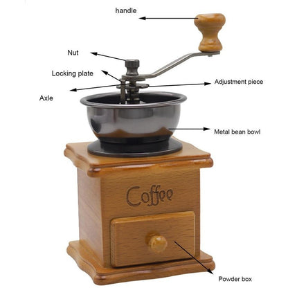 Vintage Manual Coffee Bean Grinder | Classic Hand Coffee Machine | Retro Grinding Rustic Charm | Fresh Beans