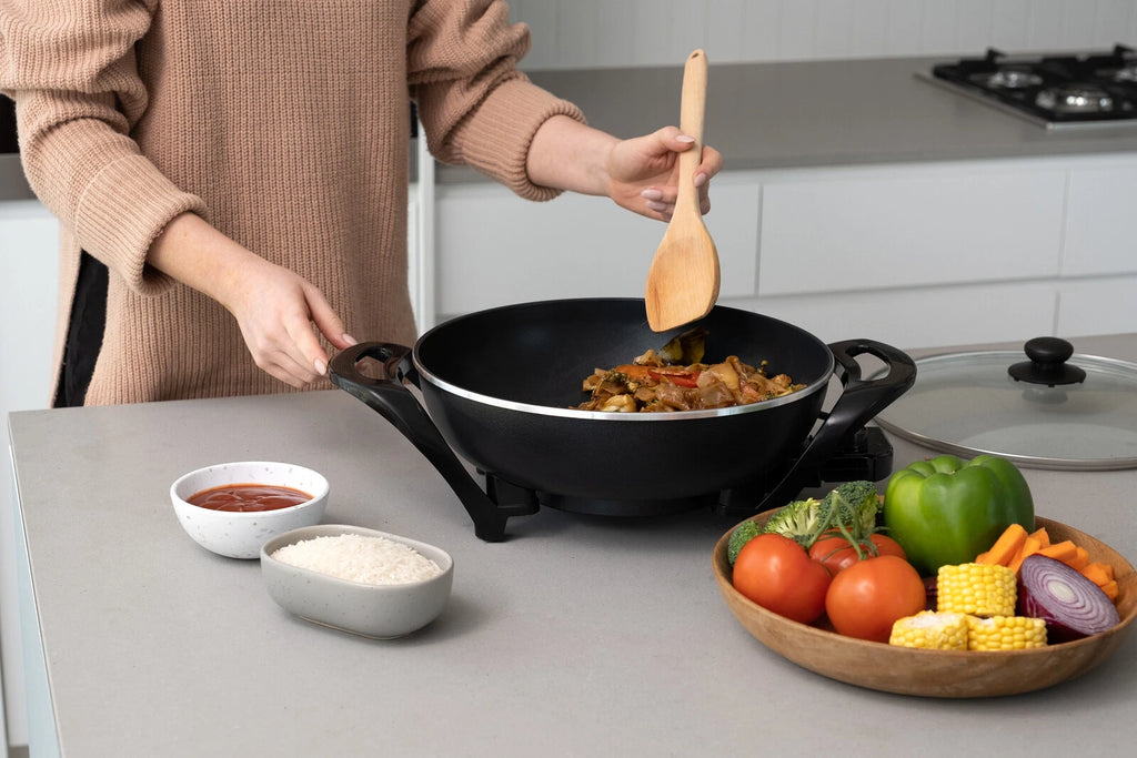 Electric Pan 4.5L Non-Stick Wok Cooking Skillet | Benchtop Frying Frypan Kitchen Supplies