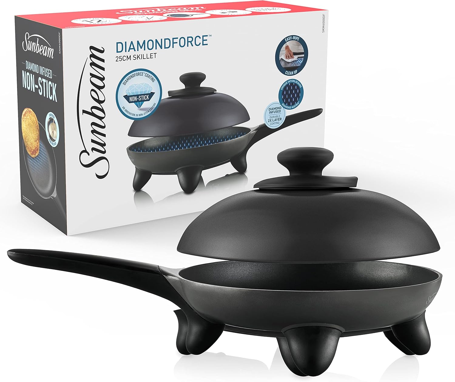 Sunbeam DiamondForce Skillet Electric Non-Stick Frypan Frying Pan with Dome Lid | Portable Cooking Frypan