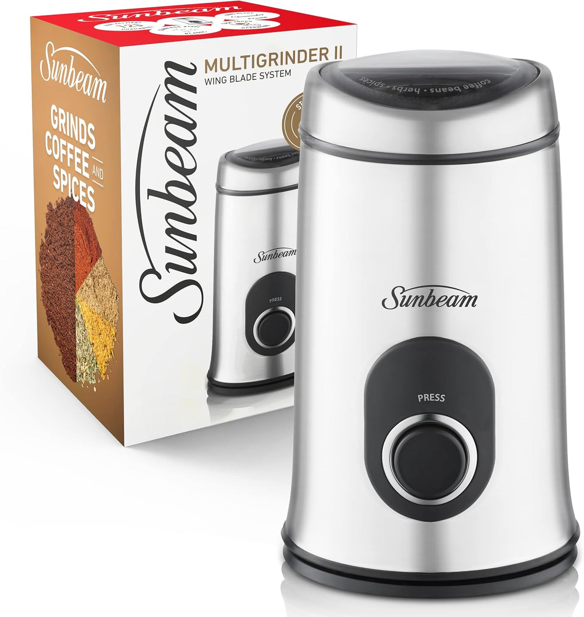 Sunbeam Herb Spice Coffee Bean Nut Grinder | Electric One Touch Multi-Grinder | Grinding Chopper Stainless Blades