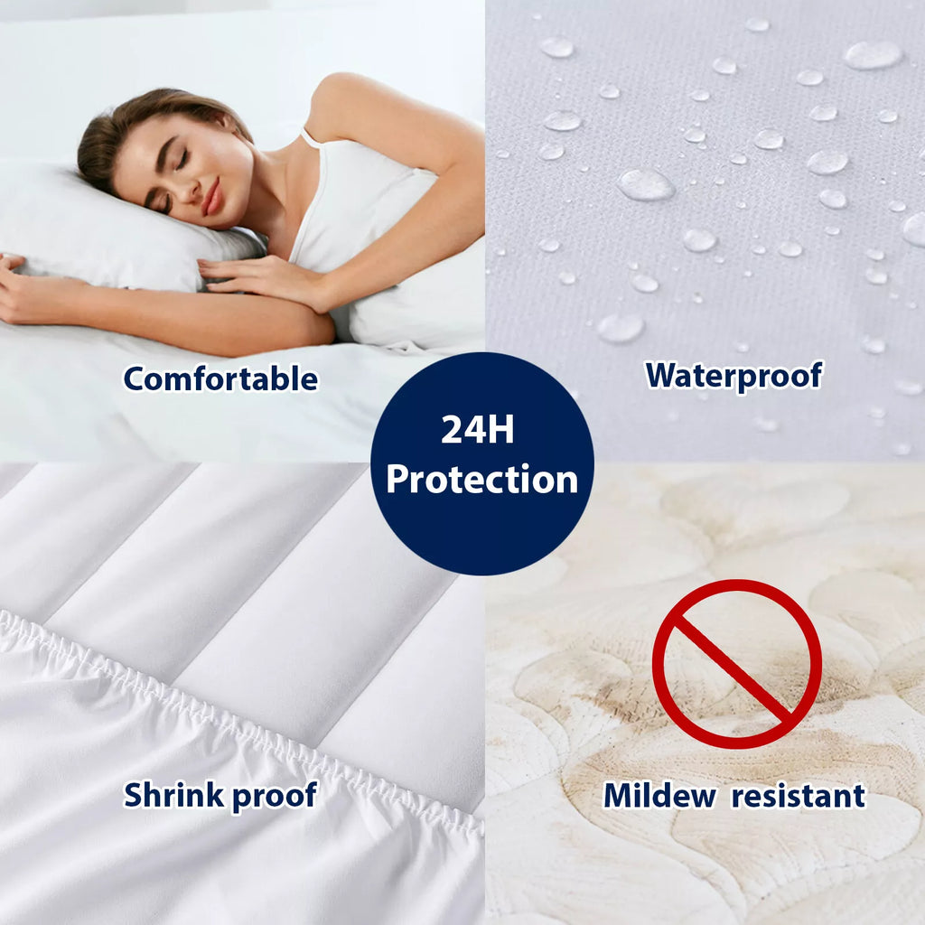 KING Size Fitted Waterproof Mattress Protector | King Bed Matress Non-Woven Spill Stain Protection | Fitted Skirt | Fully Waterproof