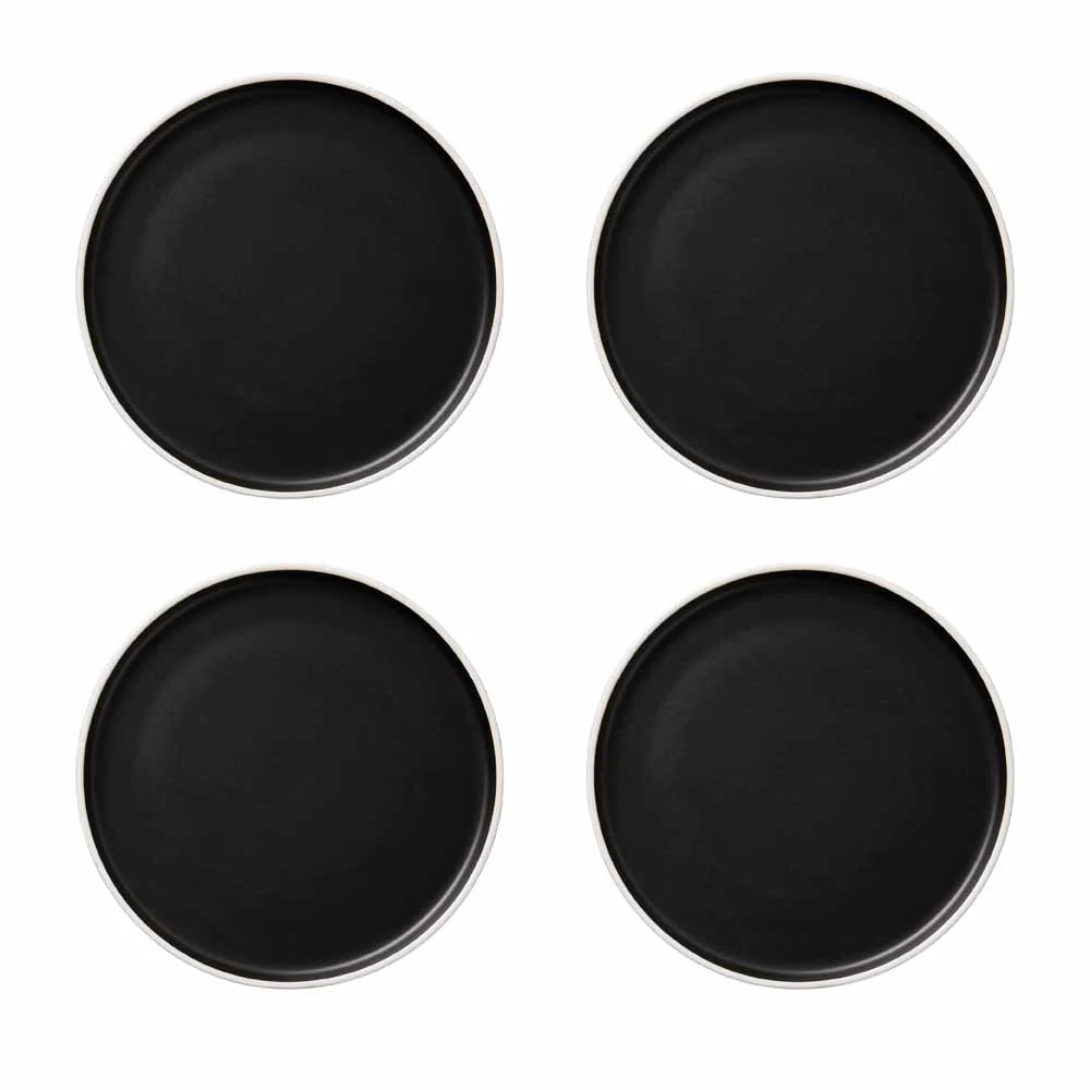 12 Piece Stoneware Dinner Set Stone Dining Meal Set Black Dinnerware Dinner Side Plates Soup Bowls