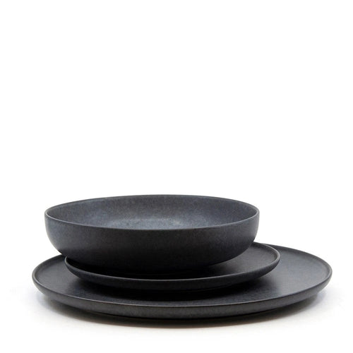 12pc Salt & Pepper Dinner Set | 4 Person Stoneware Dining Plates Bowls | Modern Stone Dinnerware Set