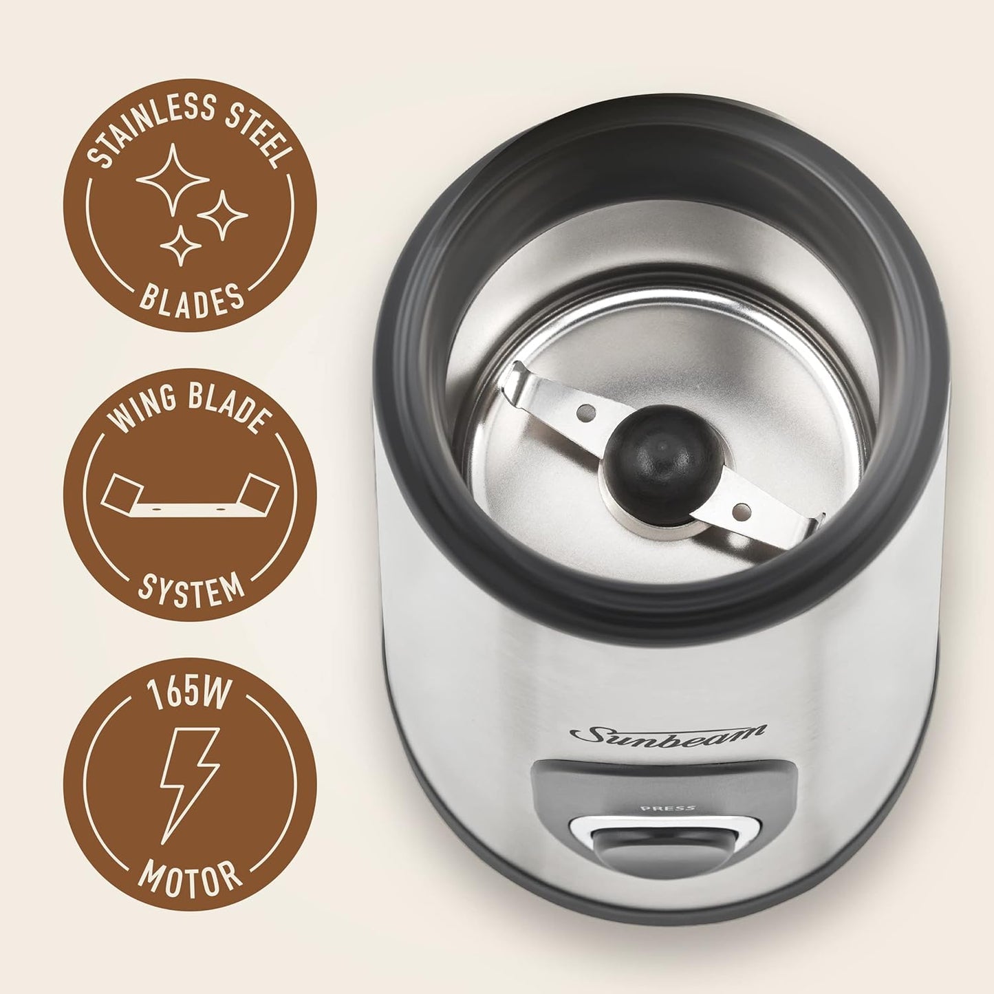 Sunbeam Herb Spice Coffee Bean Nut Grinder | Electric One Touch Multi-Grinder | Grinding Chopper Stainless Blades