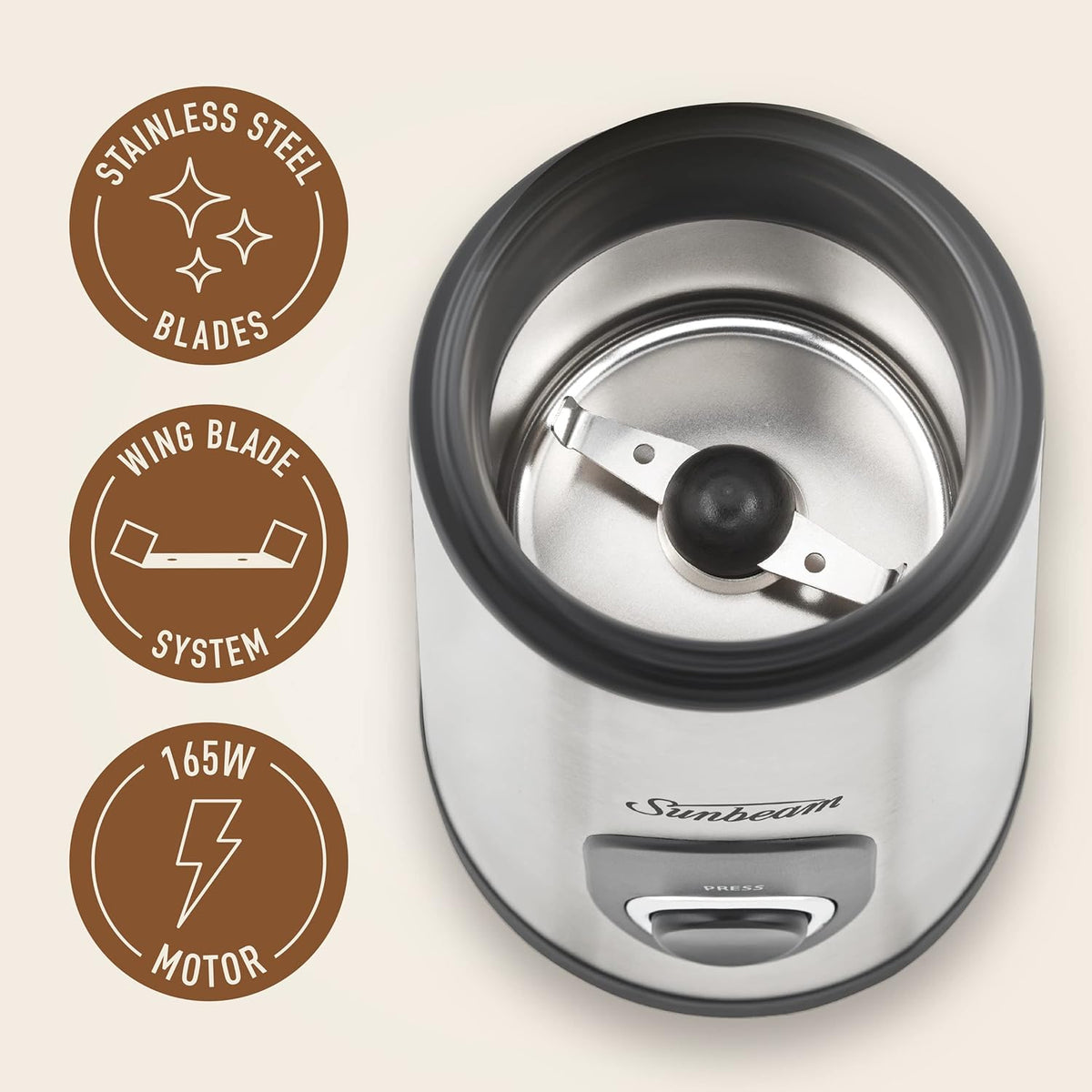 Sunbeam Herb Spice Coffee Bean Nut Grinder | Electric One Touch Multi-Grinder | Grinding Chopper Stainless Blades