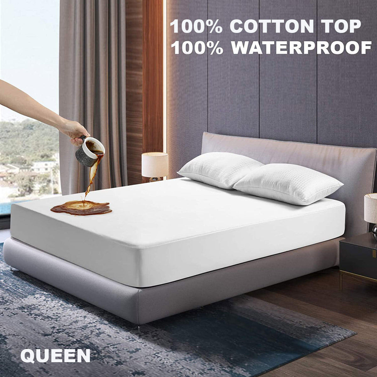 Queen Sized Waterproof Mattress Protector Fitted Mattress Protection - Terry Cotton Cover - Breathable Repeals Liquids, Urine, Perspiration & Spills - Protects Mattresses