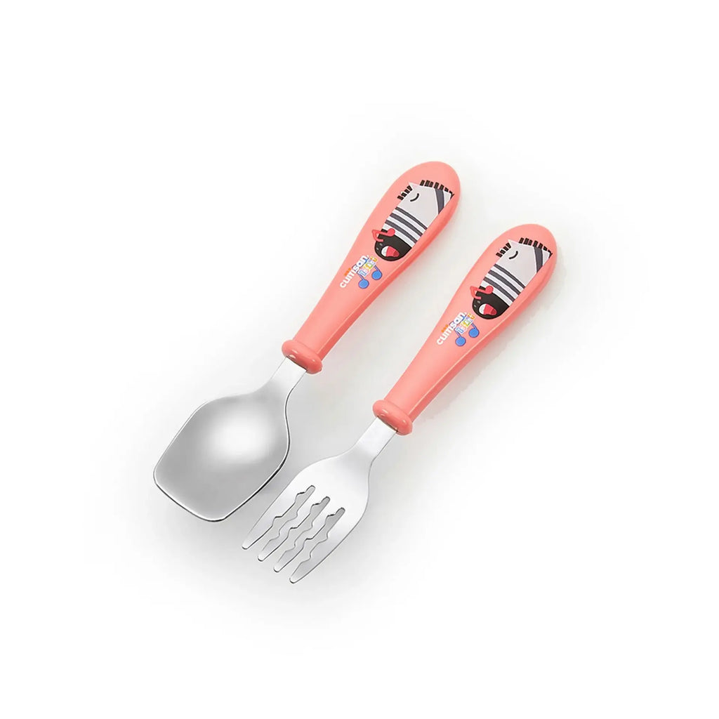 Cuitisan Stainless Steel Toddler Cutlery Set | Infant Kids Spoon and Fork Set 2pc Pink| BPA Free