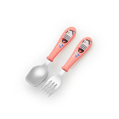 Cuitisan Stainless Steel Toddler Cutlery Set | Infant Kids Spoon and Fork Set 2pc Pink| BPA Free